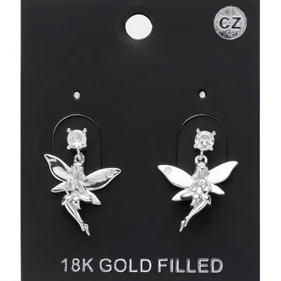 Fashnzfab Cz Stone Pointed Fairy Dangle Earrings - Clear, Rhodium In Multi