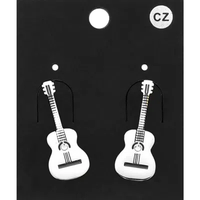 Fashnzfab Cz Stone Pointed Guitar Plate Earrings In Multi
