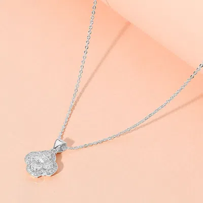 Fashnzfab Cz Stone Quatrefoil Pendant Necklace In Metallic