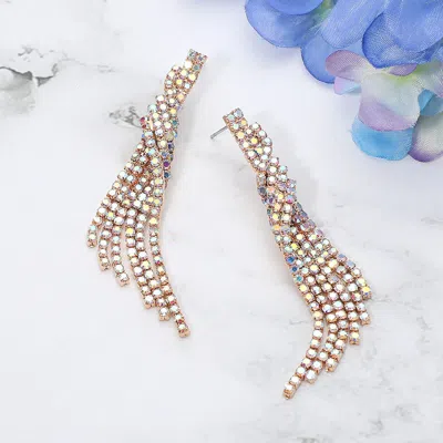 Fashnzfab Cz Stone Tassel Drop Evening Earrings In Multi