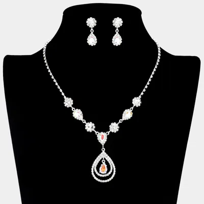 Fashnzfab Cz Stone Teardrop Pendant Pointed Rhinestone Necklace In Metallic
