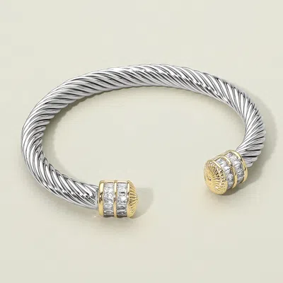 Fashnzfab Cz Stone Tip End Two Tone Twisted Cable Cuff Bracelet In Multi