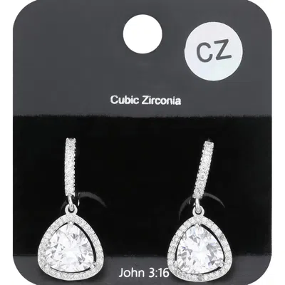 Fashnzfab Cz Stone Triangle Evening Huggie Earrings - Clear, Rhodium In Silver