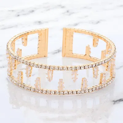 Fashnzfab Cz Tapered Baguette Pointed Cuff Evening Bracelet In Gold