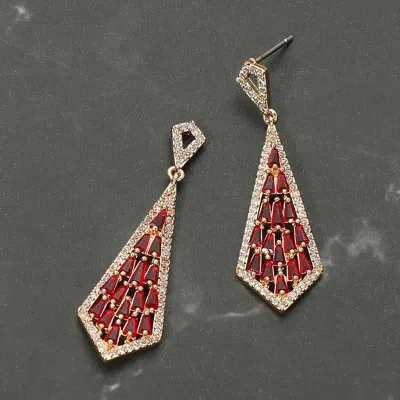 Fashnzfab Cz Tapered Baguette Stone Cluster Dangle Evening Earrings In Red