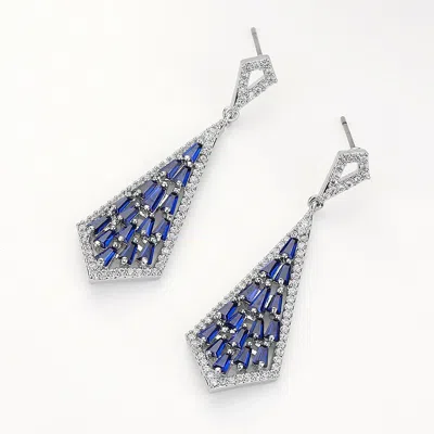 Fashnzfab Cz Tapered Baguette Stone Cluster Dangle Evening Earrings In Blue
