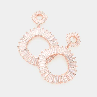 Fashnzfab Cz Tapered Baguette Stone Cluster Open Circle Dangle Evening Earrings In Gold
