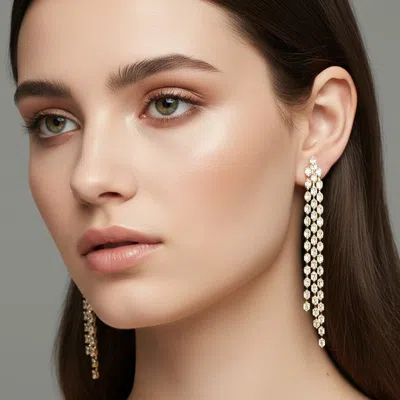 Fashnzfab Cz Tassel Drop Evening Statement Earrings In Silver