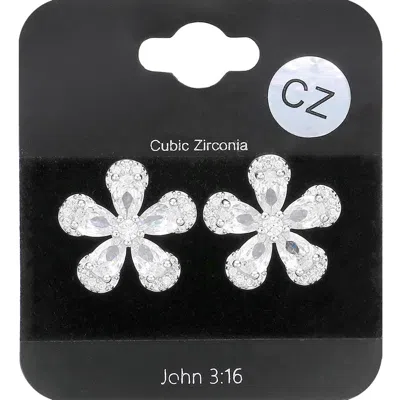 Fashnzfab Cz Teardrop Accented Flower Stud Evening Earrings In Black