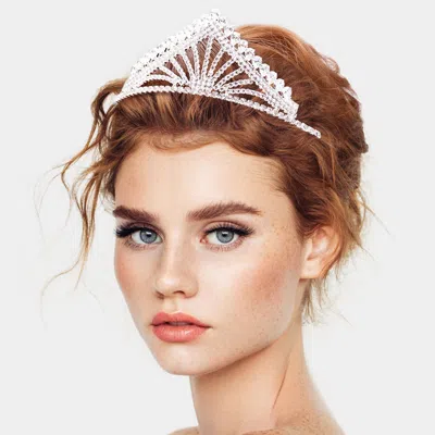Fashnzfab Cz Teardrop Accented Rhinestone Princess Tiara In Metallic