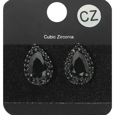 Fashnzfab Cz Teardrop Crystal Rhinestone Stud Earrings In Black