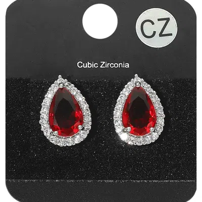 Fashnzfab Cz Teardrop Crystal Rhinestone Stud Earrings In Silver