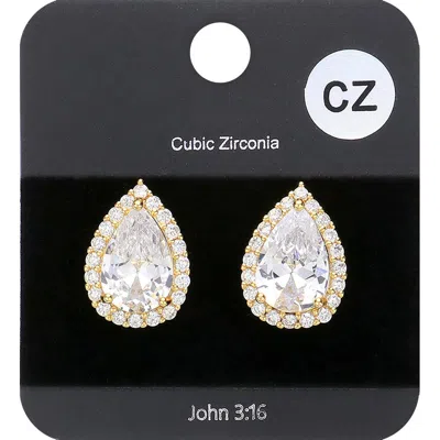 Fashnzfab Cz Teardrop Crystal Rhinestone Stud Earrings In Silver
