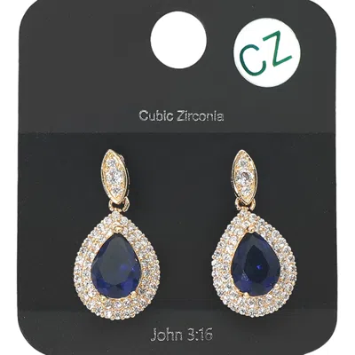 Fashnzfab Cz Teardrop Dangle Evening Earrings In Blue