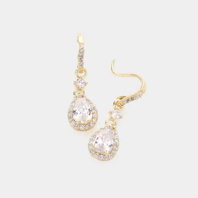 Fashnzfab Cz Teardrop Dangle Evening Earrings In Gold