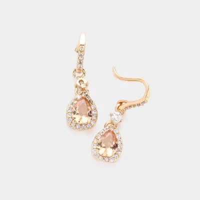 Fashnzfab Cz Teardrop Dangle Evening Earrings In Pink