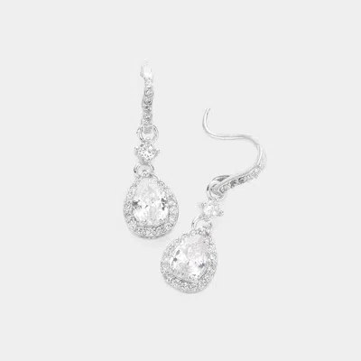 Fashnzfab Cz Teardrop Dangle Evening Earrings In Silver