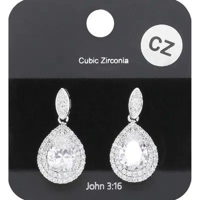 Fashnzfab Cz Teardrop Dangle Evening Earrings In Silver