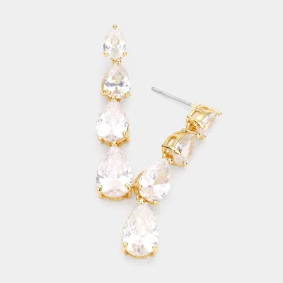 Fashnzfab Cz Teardrop Link Dangle Evening Earrings - Gold