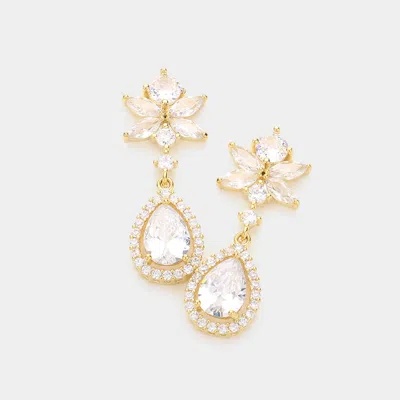 Fashnzfab Cz Teardrop Link Dangle Evening Earrings - Gold