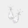 Fashnzfab Cz Teardrop Link Dangle Evening Earrings - Rhodium In Metallic