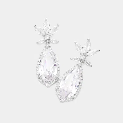 Fashnzfab Cz Teardrop Link Dangle Evening Earrings - Rhodium In Metallic