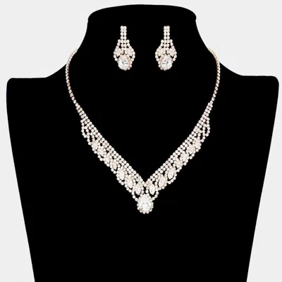 Fashnzfab Cz Teardrop Marquise Accented Necklace In Metallic