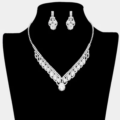 Fashnzfab Cz Teardrop Marquise Accented Necklace In Metallic