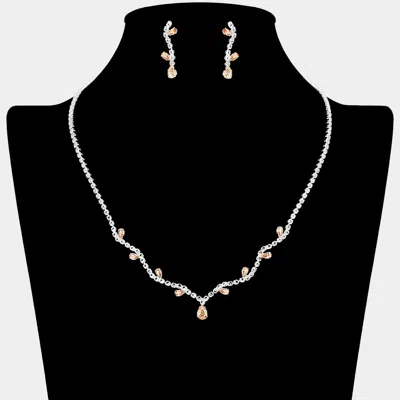 Fashnzfab Cz Teardrop Rhinestone Necklace In Metallic