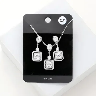 Fashnzfab Cz Teardrop Square Link Pendant Necklace In Multi