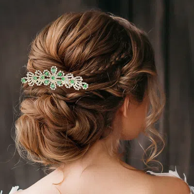 Fashnzfab Cz Teardrop Stone Accented Flower Hair Comb In Silver