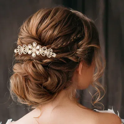Fashnzfab Cz Teardrop Stone Accented Flower Hair Comb In White