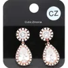Fashnzfab Cz Teardrop Stone Dangle Evening Earrings - Rose Gold In White