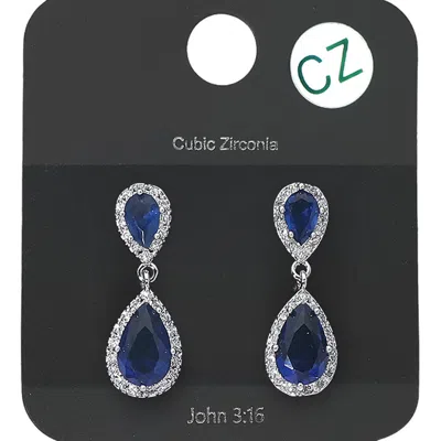 Fashnzfab Cz Teardrop Stone Dangle Evening Earrings In Blue