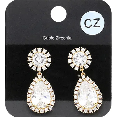Fashnzfab Cz Teardrop Stone Dangle Evening Earrings In Gold