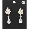 Fashnzfab Cz Teardrop Stone Pointed Dangle Evening Earrings In Gold