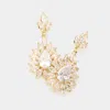 Fashnzfab Cz Teardrop Stone Pointed Marquise Stone Embellished Dangle Evening Earrings In Gold