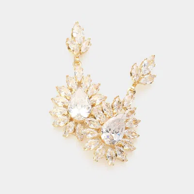 Fashnzfab Cz Teardrop Stone Pointed Marquise Stone Embellished Dangle Evening Earrings In Gold