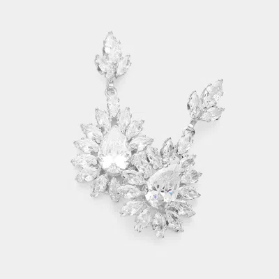 Fashnzfab Cz Teardrop Stone Pointed Marquise Stone Embellished Dangle Evening Earrings In Silver