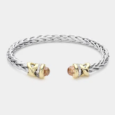 Fashnzfab Cz Tip Metal Cuff Bracelet Peach In Gold