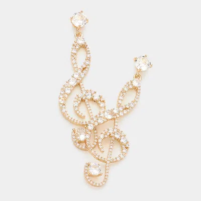 Fashnzfab Cz Treble Clef Music Note Dangle Evening Earrings - Gold