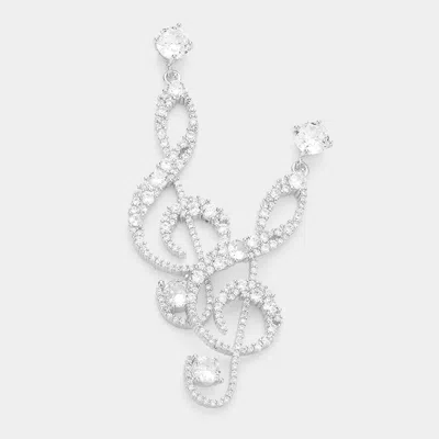 Fashnzfab Cz Treble Clef Music Note Dangle Evening Earrings In Metallic