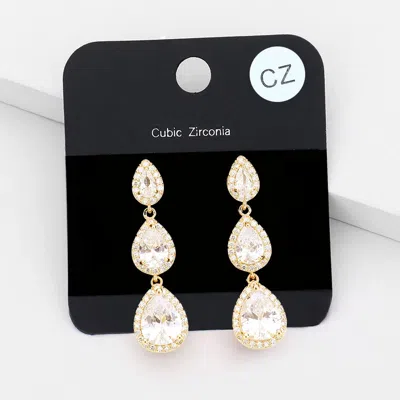 Fashnzfab Cz Triple Teardrop Stone Link Drop Evening Earrings In Multi