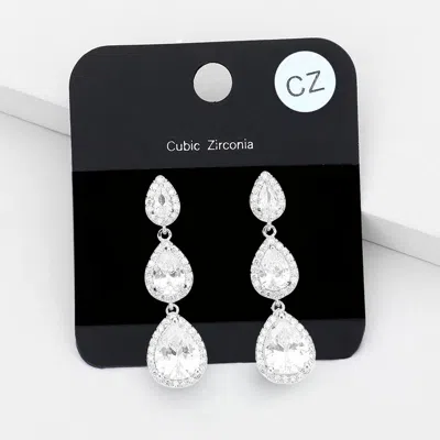 Fashnzfab Cz Triple Teardrop Stone Link Drop Evening Earrings In Silver