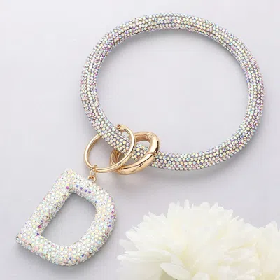 Fashnzfab -d- Bling Studded Initial Monogram Charm Bracelet Keychain Ab In Silver