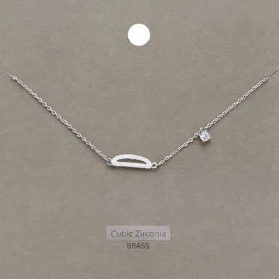 Fashnzfab D Brass Metal Cubic Zirconia Initial Monogram Pendant Necklace In Metallic
