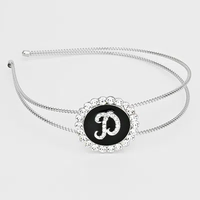 Fashnzfab -d- Crystal Accented Initial Monogram Headband In Black