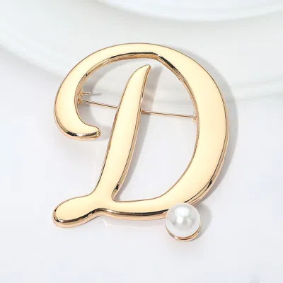 Fashnzfab -d- Pearl Accent Initial Letter Pin Brooch In Silver