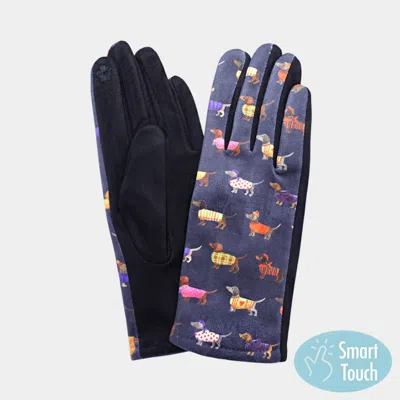 Fashnzfab Dachshund Puppy Pattern Printed Smart Touch Gloves In Pink