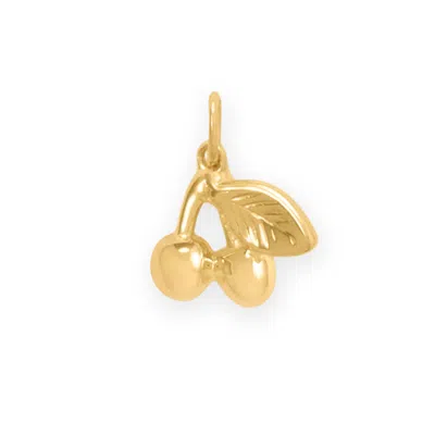 Fashnzfab Dainty 14 Karat Gold Plated Two Cherries With Leaf Charm In Pink